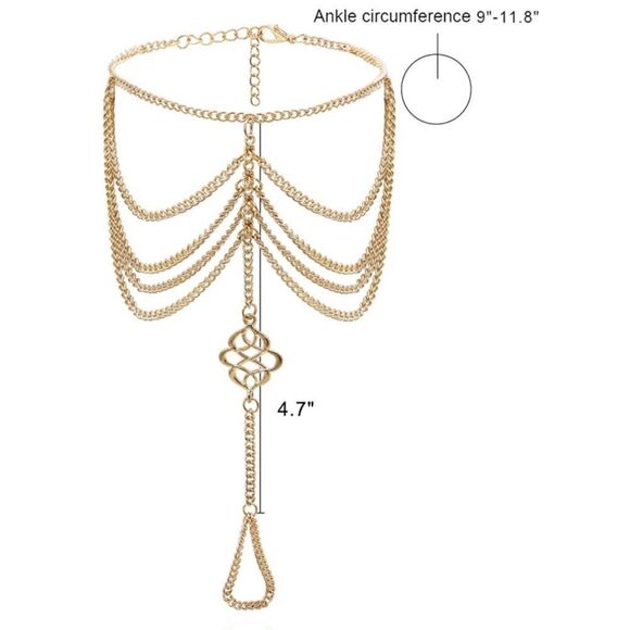 Yellow Gold Celtic Knot Multilayered Adjustable Anklet Foot Chains - Set of 2 - Picture 6 of 6